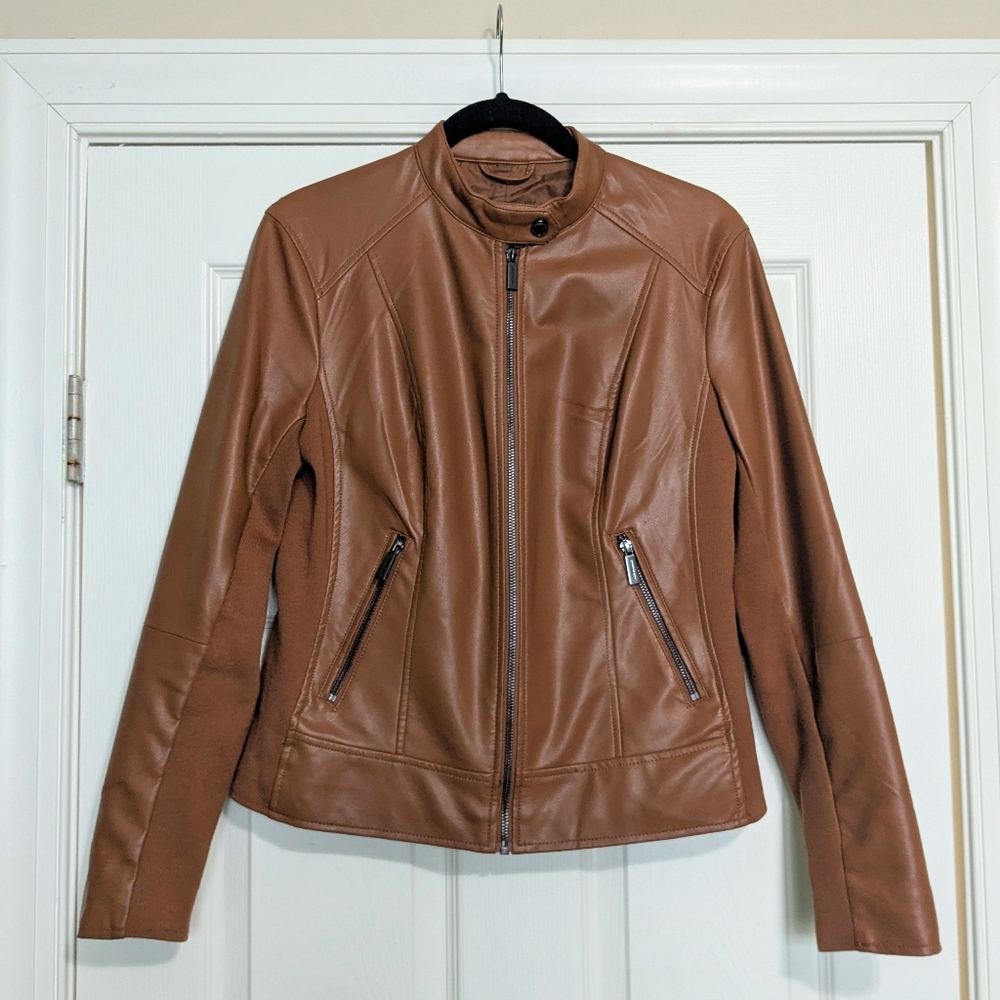 Kenneth Cole tan faux leather jacket